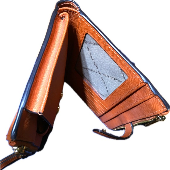 Michael Kors Jet Set Saffiano Leather Double Zip Wallet Wristlet Pumpkin Orange - Picture 4 of 12